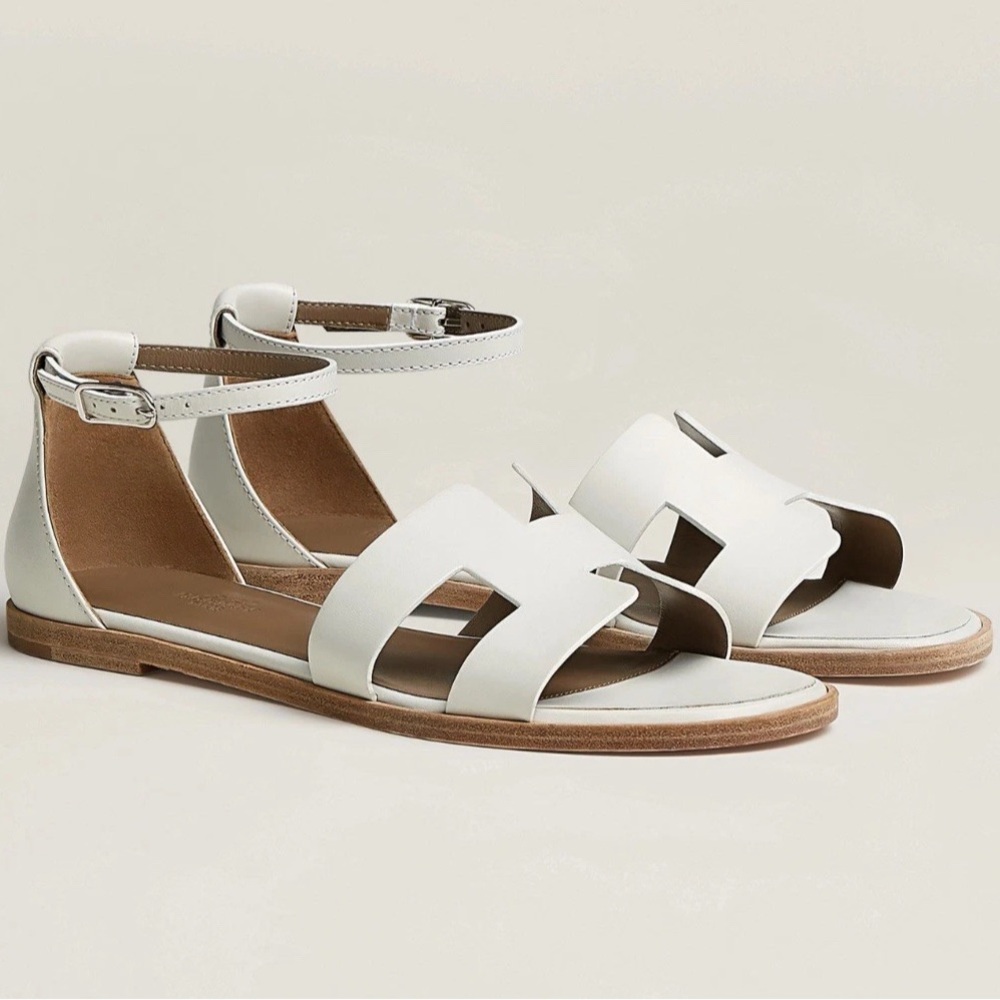 Size 39EU NEW in box HERMÈS White Epsom Santorini Sandal w/ Receipt